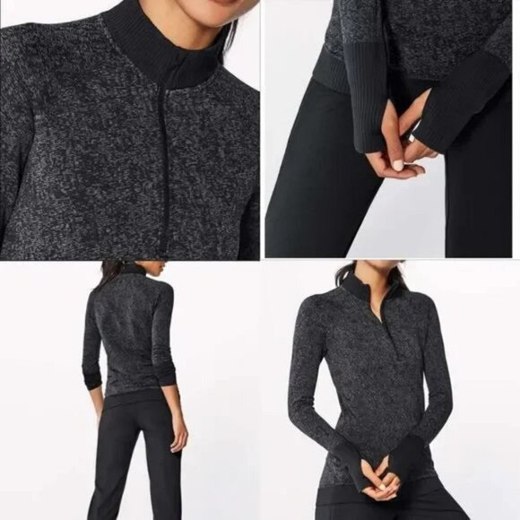 Lululemon Restless half zip long sleeve pullover in black & gray - Picture 1 of 7
